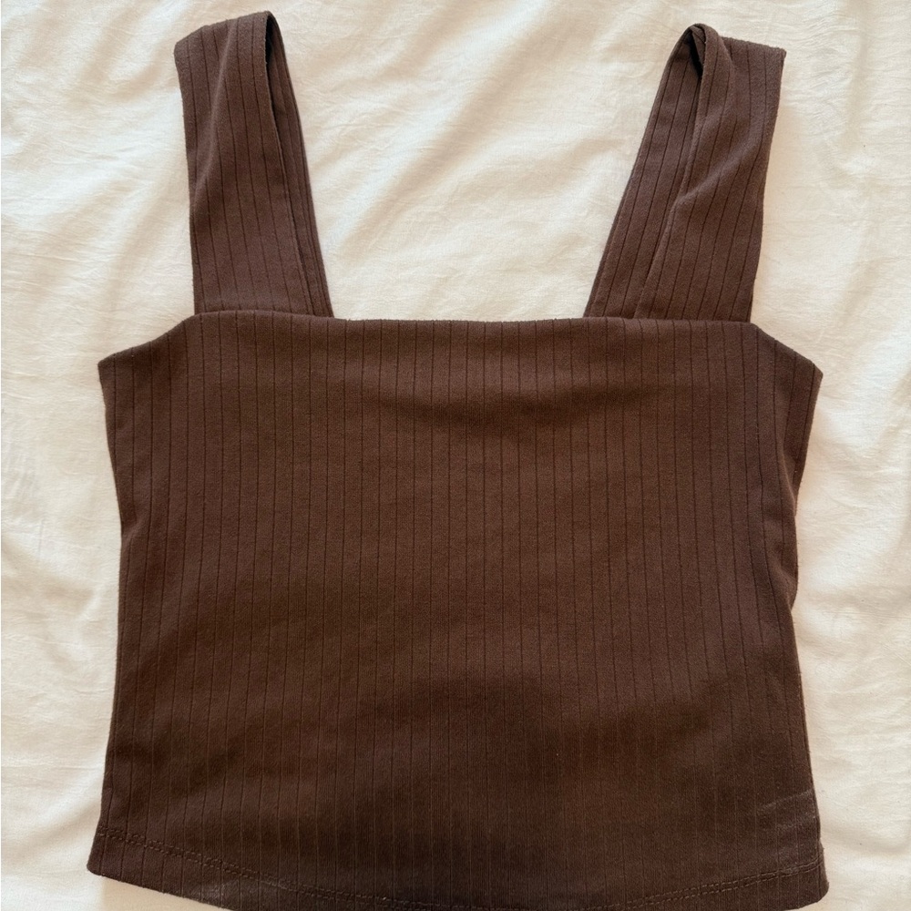 Brown square neck tank top